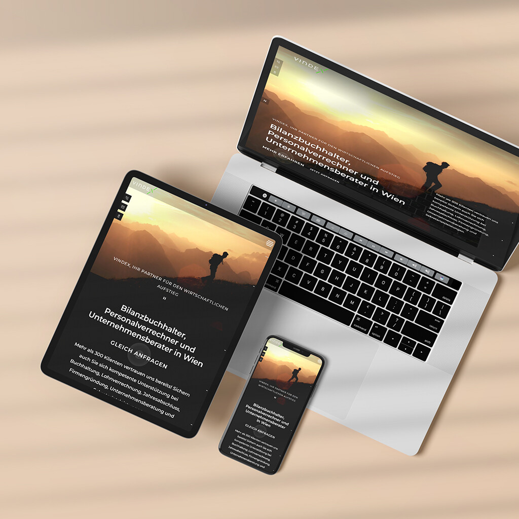 Abb.: Werner Design - Webdesign, Webentwicklung - responsive Website für Buchhalter in Wien auf Smartphone, Laptop und Tablet, Thumbnail Bild
