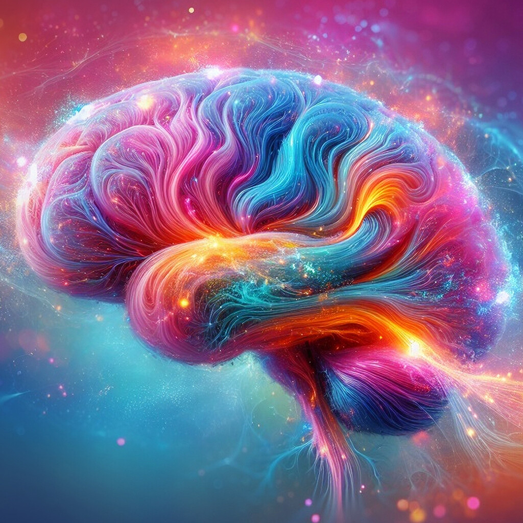 Abb.: Werner Design - Full Service Design - abstraktes buntes gehirn auf dunklem hintergrund, Thumbnail Bild