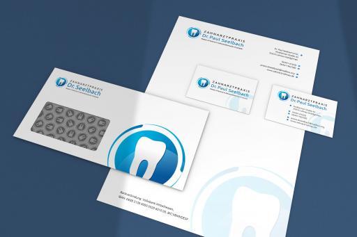 Corporate Design, Logo; Praxisdesign: Kuvert, Briefpapier; Dr. Seelbach, Hessen